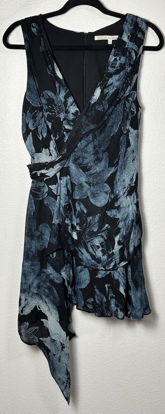 RACHEL Roy Women's Blue Black Asymmetrical Mini Dress Ruffles Zipper Size 6 NEW